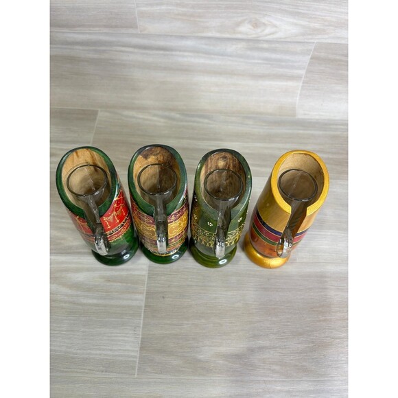 Handmade North Africa Olive Wood 4 Shot Mugs Hand Crafted Glass Mugs Colorful - Picture 9 of 12